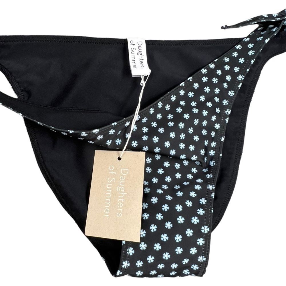 NWT Daughters of Summer Black Floral Print Adjustable Bikini Bottom - Size XS - Picture 4 of 7
